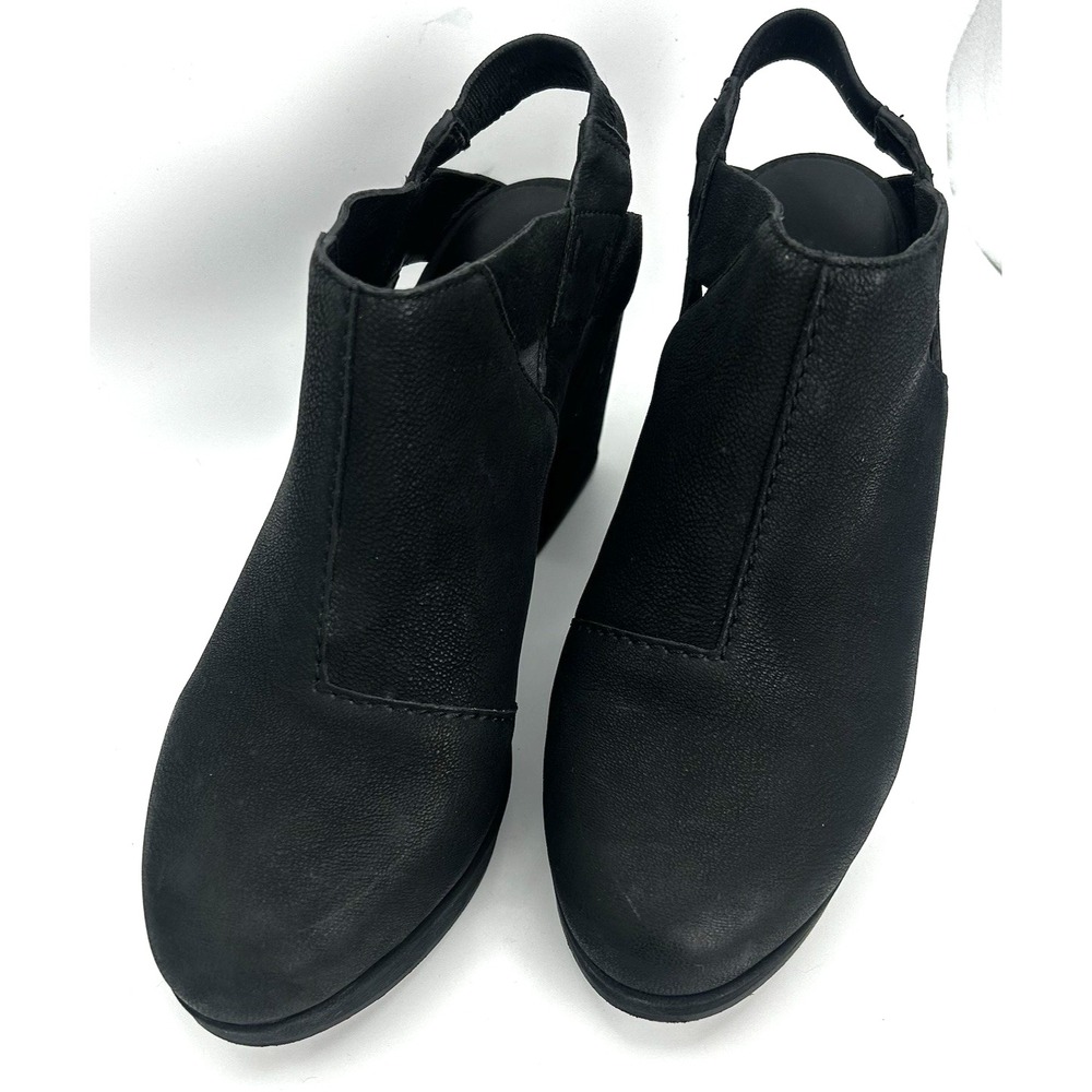 Eileen Fisher closed toe stretch back‎ black leather platform size 7